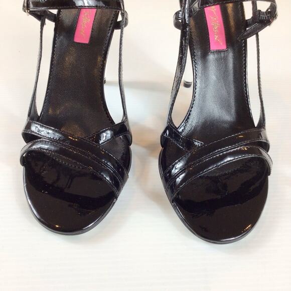Betsey Johnson Fayruz Open Toe Black Patent Leather Lucite Heels Women's 9M - Picture 6 of 9